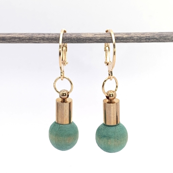 Wooden Green Charm Earrings - Picture 1 of 5